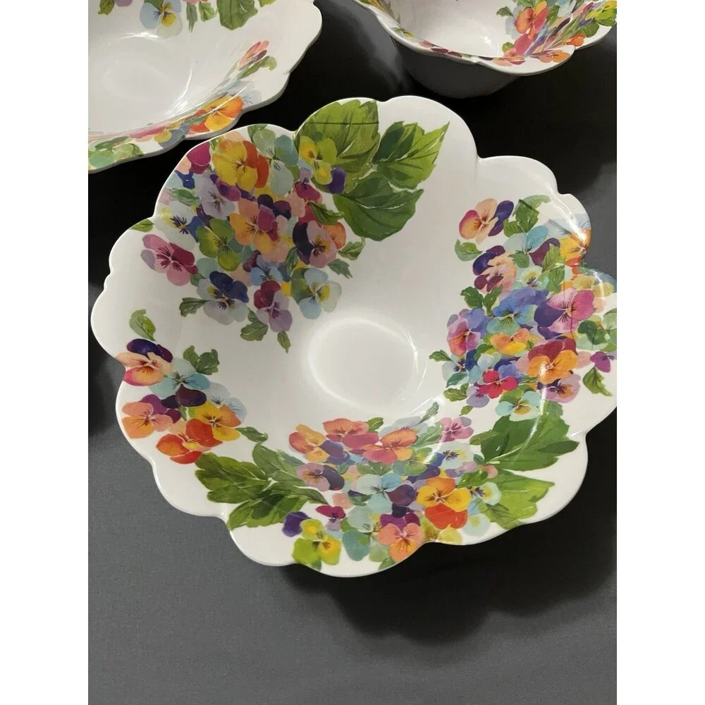 Rachael Zoe Melamine Floral Scalloped Dinner Set 4 Piece Bowls, Dishwasher Safe